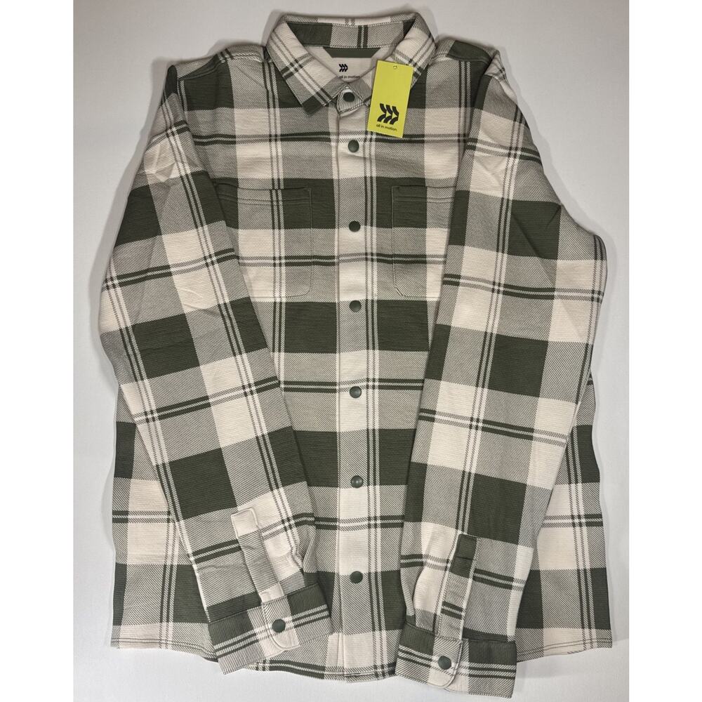 All in Motion Boys Plaid Button Down Shirt Green Cream XXL 16/18 NWT